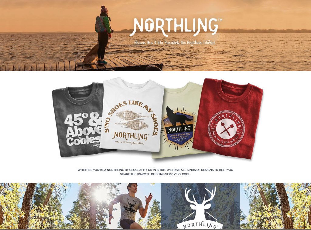 2019 website concept for the outdoor clothing and gear brand, Northling, showing several products that were for sale online in 2020.